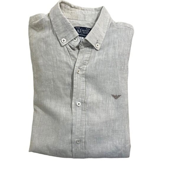 Armani Jeans Shirt men's S khaki cotton button down long sleeve top - Picture 1 of 7
